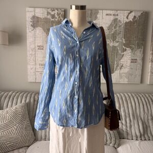 J.Crew‎ Perfect Shirt Blue Green Ikat Print Cotton Button Down Top Size 6